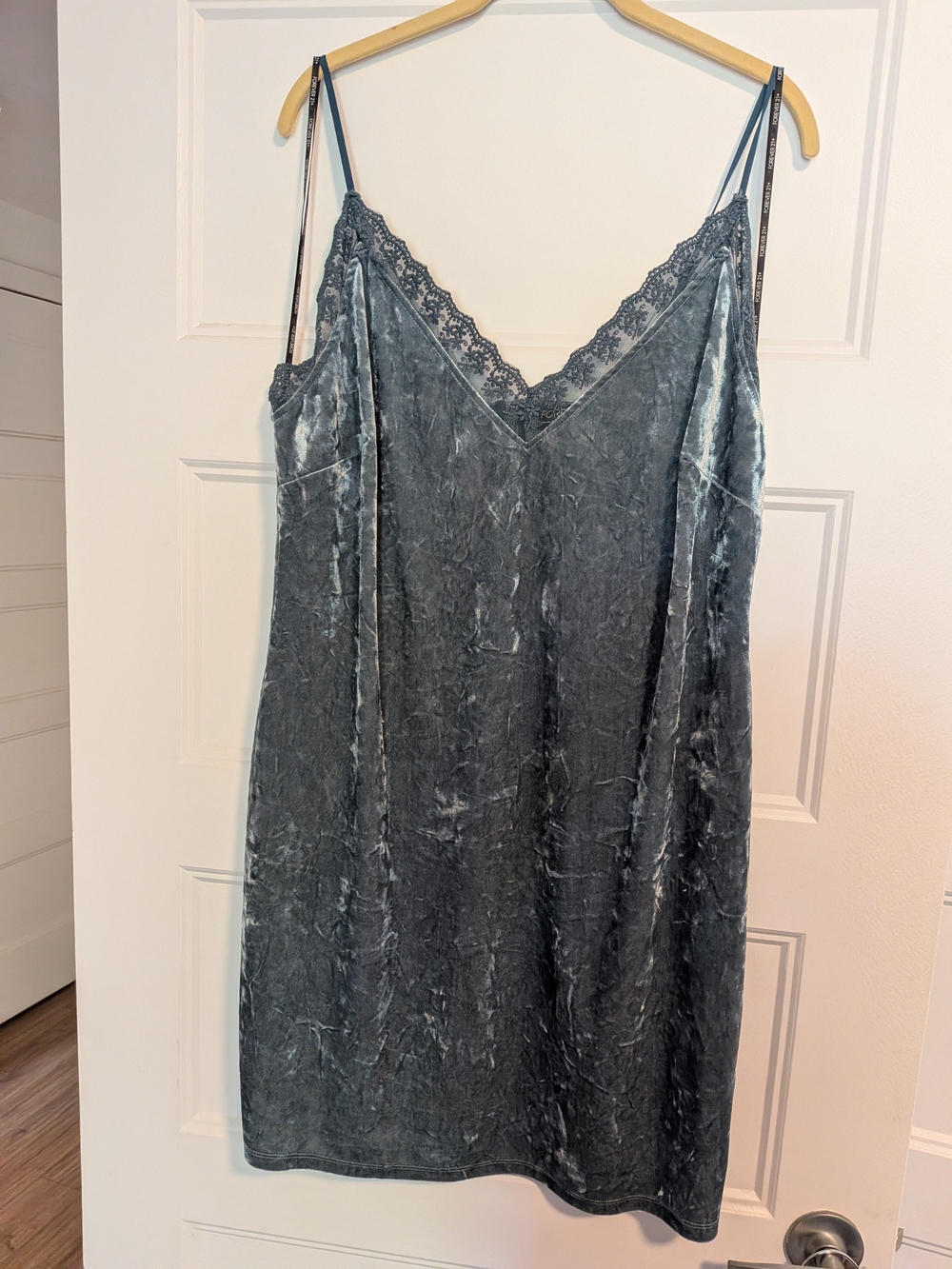 Fairycore Vintage Forever 21 Crushed Velvet Lace-Trim Slip Dress - Blue